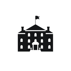 Building simple flat black and white icon logo, reminiscent of White House, Landmark City Simple Flat B&W.