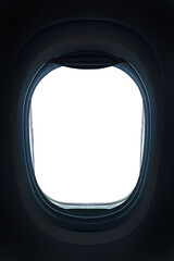 Photo of the window of an airplane from inside at night (flight concept),frame isolated on...