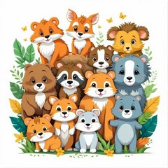 Naklejka premium cute and cute animal cartoons