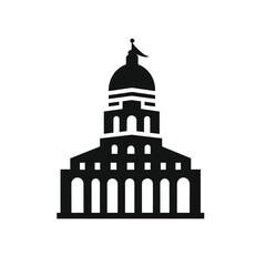 Obraz premium Building simple flat black and white icon logo, reminiscent of Leaning Tower of Pisa, Culture Tourism Vector Silhouette Monochrome.