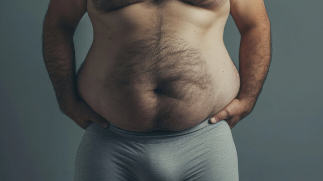 paunch Fat man. Fat man with a big ugly belly. Diet