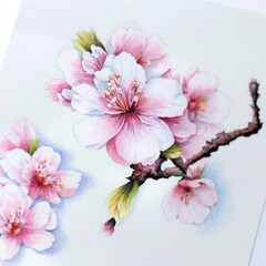 Pink Sakura flower. Watercolor style on white background.