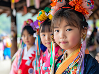 A Photo of a Family Participating in a Local Cultural Festival With Traditional Costumes and Festivities