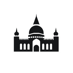 Building simple flat black and white icon logo, reminiscent of Nasir al-Mulk Mosque, City Heritage Icon Vector Black and White. - obrazy, fototapety, plakaty