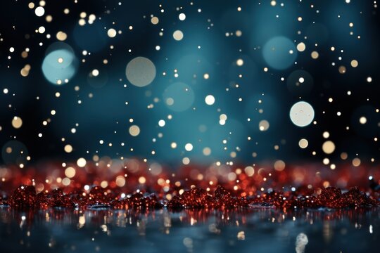  a blurry photo of a blue and red background with a lot of snow flakes in the foreground and a blurry background of red and blue lights in the foreground.