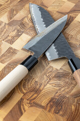 Japanese premium knives released.Damascus steel pattern.Background with a pattern of Damascus steel.
