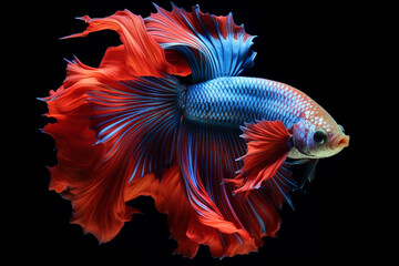 Fototapeta premium Betta fish, siamese fighting fish, betta splendens isolated on black background, fish on black background, Multi color Siamese fighting fish