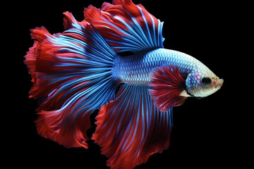Fototapeta premium Betta fish, siamese fighting fish, betta splendens isolated on black background, fish on black background, Multi color Siamese fighting fish