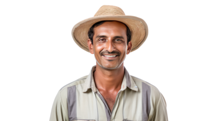 Happy smiling farmer isolated on transparent and white background.PNG image.