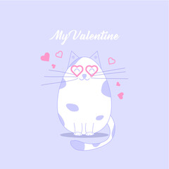 Happy Valentines Day typography poster or banner. Happy Valentine Day with cute funny cat for Valentine's Day. Vector illustration