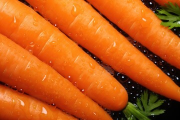  a close up of a bunch of carrots with drops of water on the tops of the carrots and the tops of the carrots on the tops of the carrots.