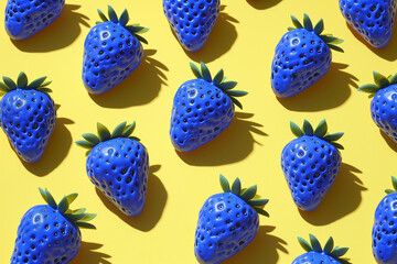 Seamless pattern of blue strawberries. In the style of shadow play. Pop art. Minimal creative summer food concept.