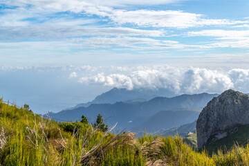 Coastline of Madeira seen from the Highest mountain pico do arieiro - obrazy, fototapety, plakaty
