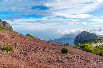 Coastline of Madeira seen from the Highest mountain pico do arieiro