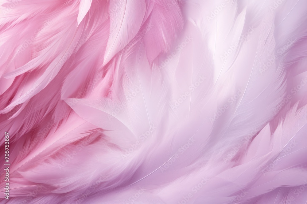 Poster a close up of a pink and white background with a lot of feathers on the bottom of the image and the 