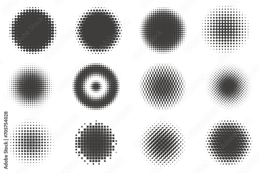 Aufkleber dotted halftone rounds on white background. geometric circle graphic. radial gradient effect with gr
