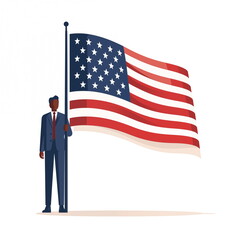 man standing in front of USA flag, flat design,icon, isolated background, Generated AI