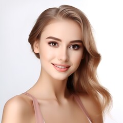 Fototapeta premium young happy woman posing and looking in camera,white background