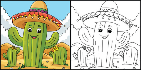 Cinco de Mayo Cactus Coloring Page Illustration