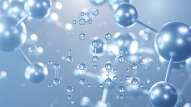 methylphenidate molecular structure 3d, flat model, ritalin, structural chemical formula view from a microscope