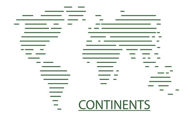 Continents of the world drawn with thin lines. World map isolated on light background. Flat Earth, world map template.