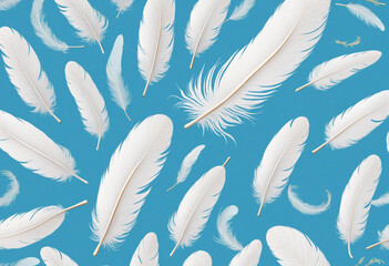 3d wallpaper Feather abstract freedom concept. Group of light fluffy a white feathers floating in a blue sky.
 - Powered by Adobe