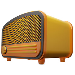 3d illustration, retro radio transparent background png, 3d render.