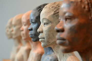 Inclusion and diversity concept: Sculptures of female with different skin colors, Racial unity to Fight against racism and racial discrimination