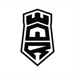 QR Letter Logo monogram hexagon shield shape up and down with crown castle isolated style design