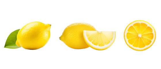 Lemon on transparent background. Yellow lemon set in png