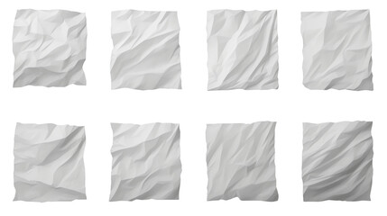 Crumpled paper set. White crumpled paper on transparent background