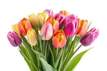 colorful bouquet of colorful fresh tulips in spring isolated on white or transparent png background