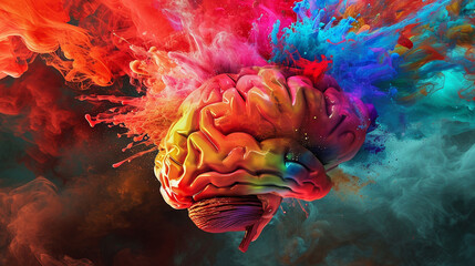 Creativity concept with a brain exploding in colors. Mind blown concept. - obrazy, fototapety, plakaty