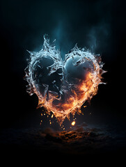 A heart made of cracked frosty ice slowly melts over time