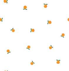 Seamless of orange with green leaves on pastel background vector illustration. Cute hand drawn fruit for print.