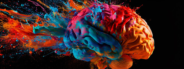 Creativity concept with a brain exploding in colors. Mind blown concept. - obrazy, fototapety, plakaty