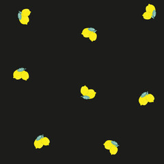 Tropical fruit lemon mix seamless pattern design on black background 