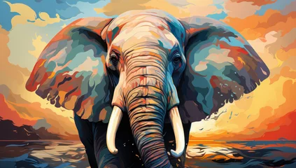 Fotobehang Vector portrait of an adult elephant with large tusks © Intel