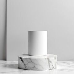 podium made of white marble on a light background