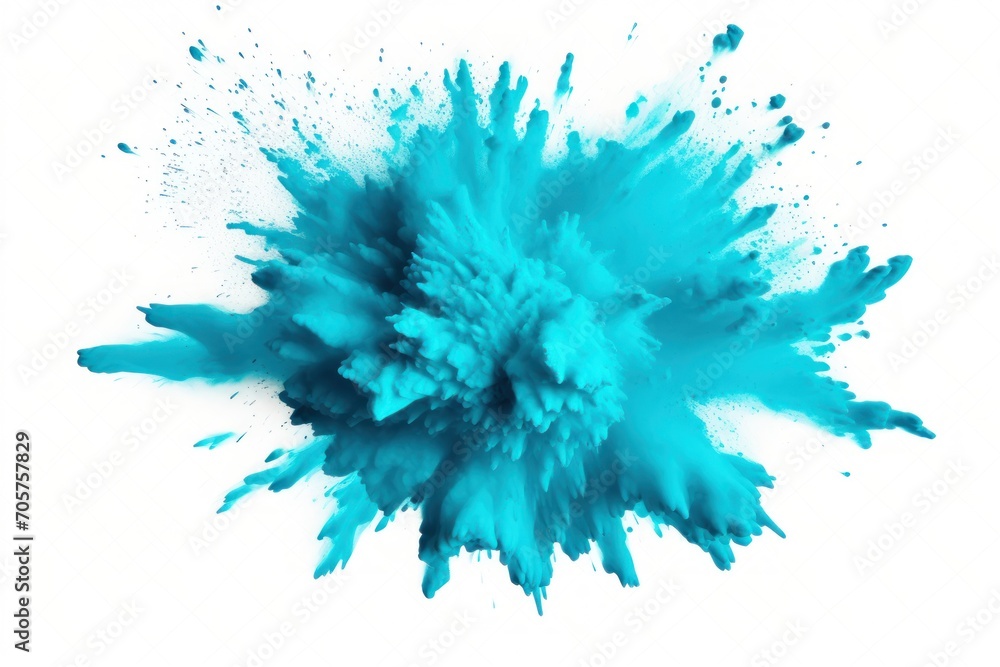 Poster a blue powder explosion in the air on a white background with a clipping path to the bottom of the i