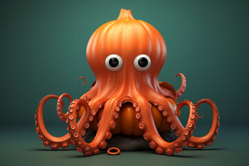 Cute avatar 3D image of octopus with halloween clothes on