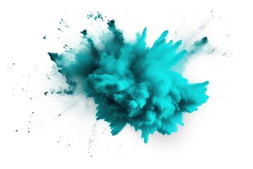  a blue substance is in the air on a white background with a small amount of dust coming out of the top of the image and bottom half of the image.