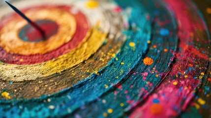 Colorful paint splashes on a wooden background close-up