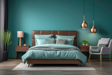 Minimalist modern interior, bedroom interior, green color.