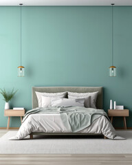 Minimalist modern interior, bedroom interior, green color.