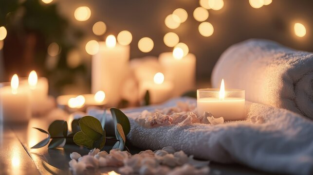 Massage themed background with flower, large copy space.