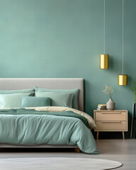 Minimalist modern interior, bedroom interior, green color.