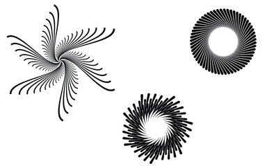 Black and white Spiral optical illusion and halftone line art icon set on a white background, easily editable icon vector art illustration