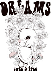 bunny cartoon rabbit flowers daisy dream cute free tshirt mushroom 