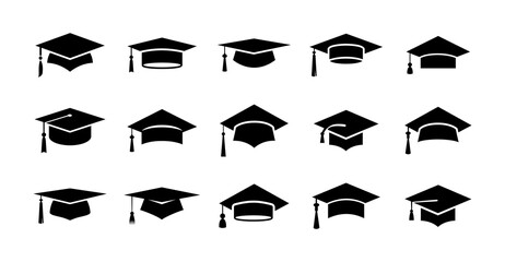 Academic graduation cap icon set vector illustration - obrazy, fototapety, plakaty